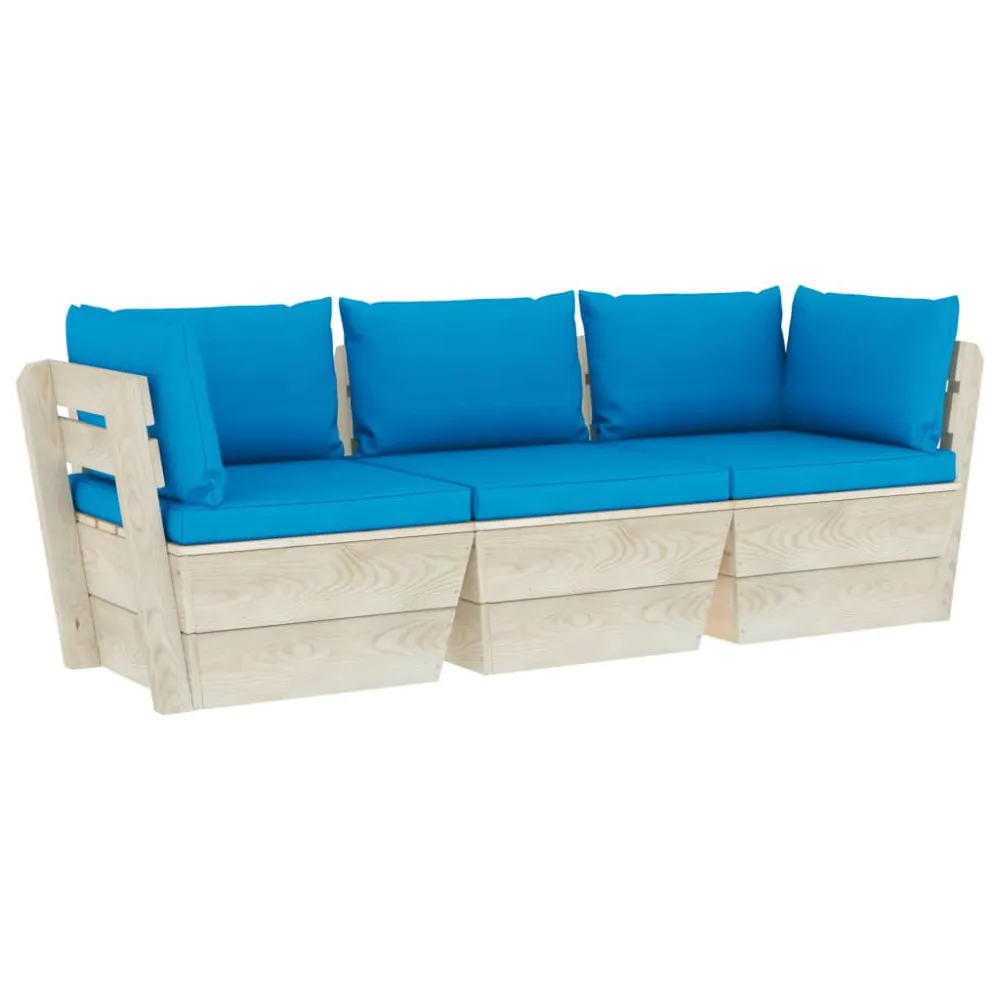 Divano da Giardino 3 Posti su Pallet con Cuscini Legno Abete - Impermeabile e UV Resistente