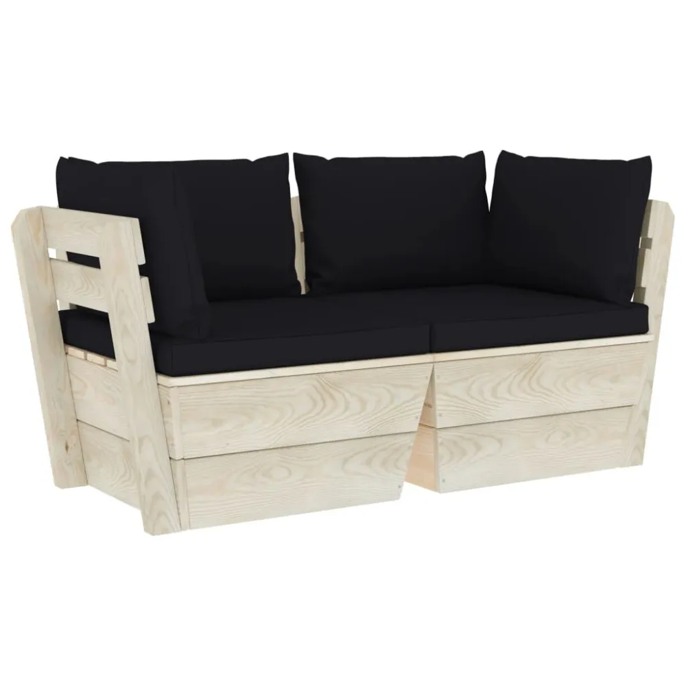 Divano da Giardino 2 Posti su Pallet con Cuscini Legno Abete per Relax all'Aperto