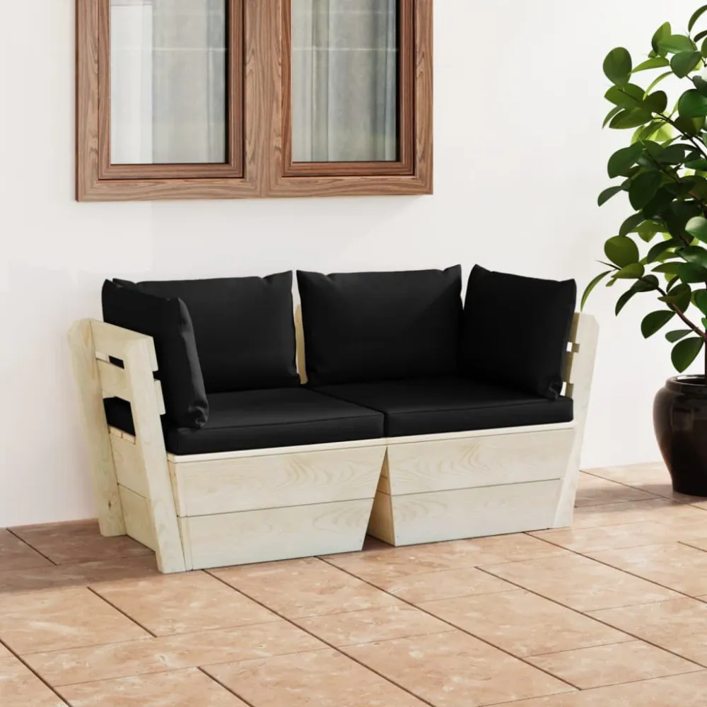 Divano da Giardino 2 Posti su Pallet con Cuscini Legno Abete per Relax all'Aperto