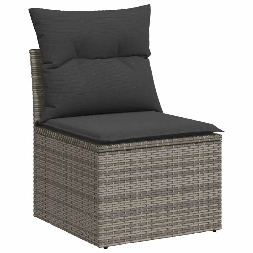 Divano Giardino Senza Braccioli con Cuscini Grigio Polyrattan - Impermeabile e UV Resistente