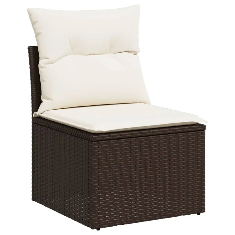 Divano Giardino Senza Braccioli con Cuscini Polyrattan Marrone Colori Vivaci