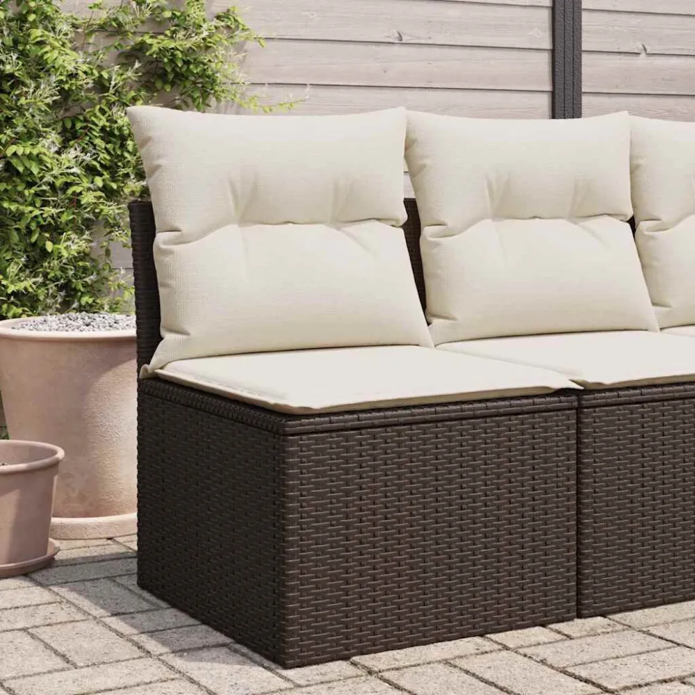 Divano Giardino Senza Braccioli con Cuscini Polyrattan Marrone Colori Vivaci