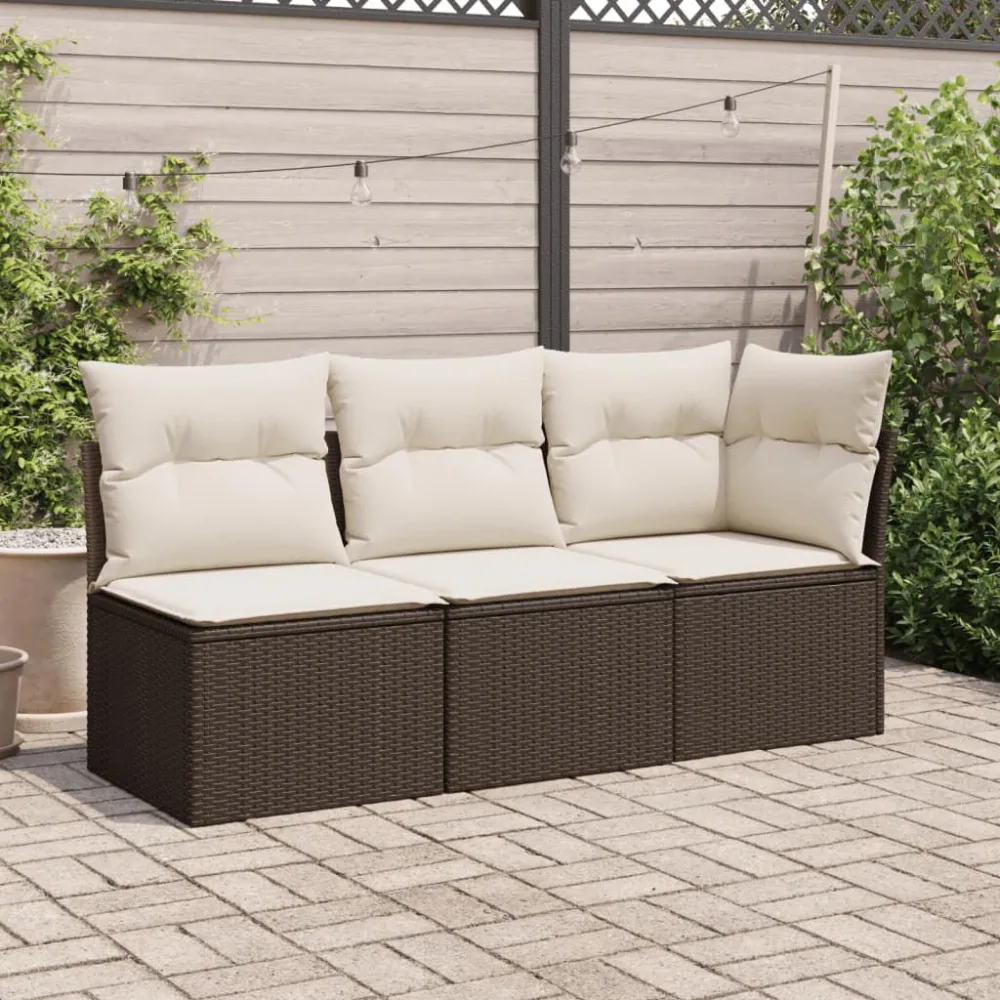 Divano Giardino Senza Braccioli con Cuscini Polyrattan Marrone Colori Vivaci