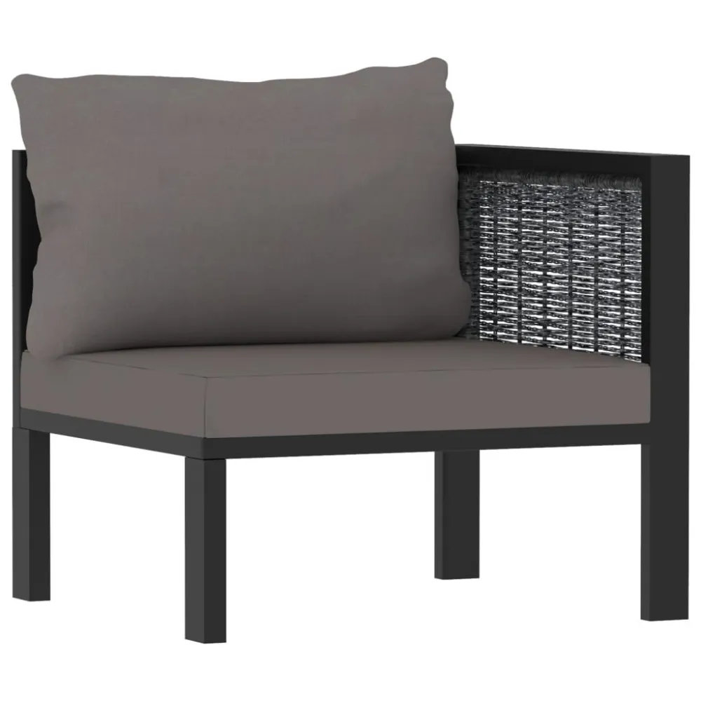 Divano 3 Posti con Cuscini Antracite Polyrattan con Rivestimento Tessuto