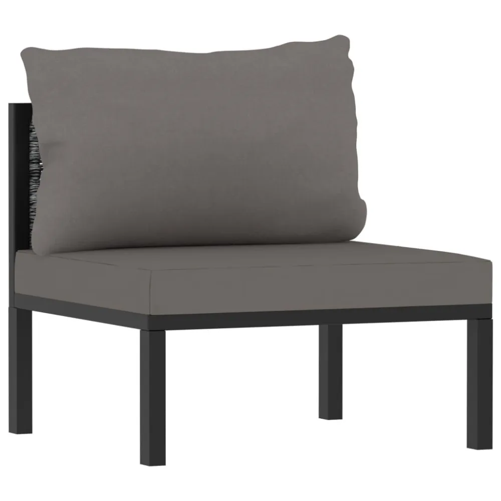 Divano 3 Posti con Cuscini Antracite Polyrattan con Rivestimento Tessuto