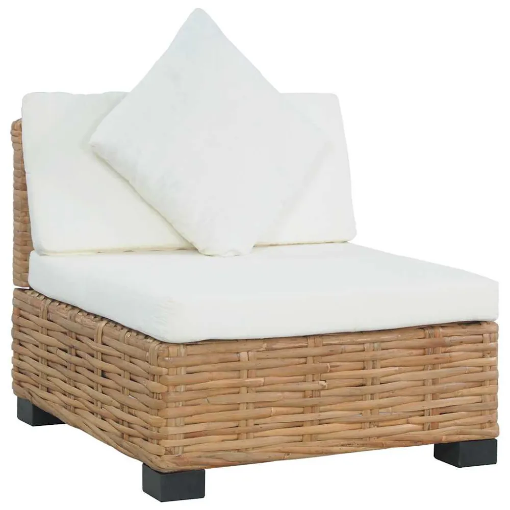 Divano Senza Braccioli con Cuscini Rattan Naturale per Giardino e Spiaggia