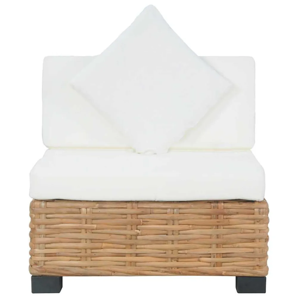 Divano Senza Braccioli con Cuscini Rattan Naturale per Giardino e Spiaggia