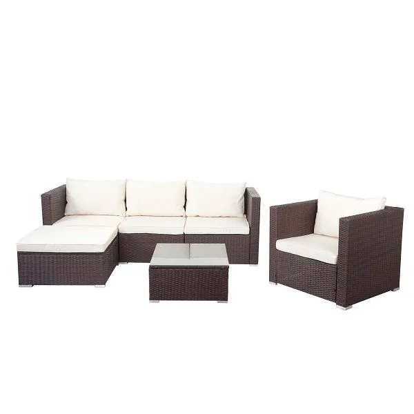Mendler Brescia set polyrattan set da giardino divano lounge set marrone cuscini crema 64438+64439+64440 Easy Storage