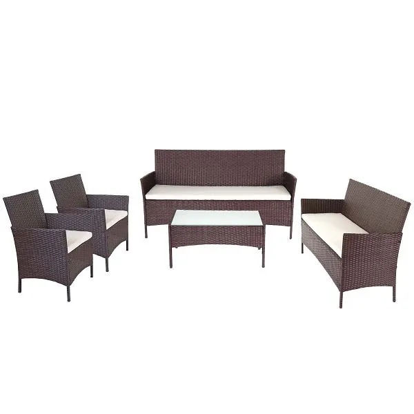 Mendler Halden 3-2-1-1 set da giardino polyrattan salotto divano marrone screziato cuscini crema 64284+52037+52033+52040 -...