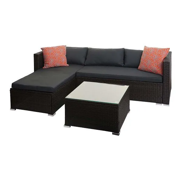 Mendler set polyrattan HWC-F57 set balcone/giardino/salotto divano marrone cuscini grigio nero con cuscini decorativi 7612...