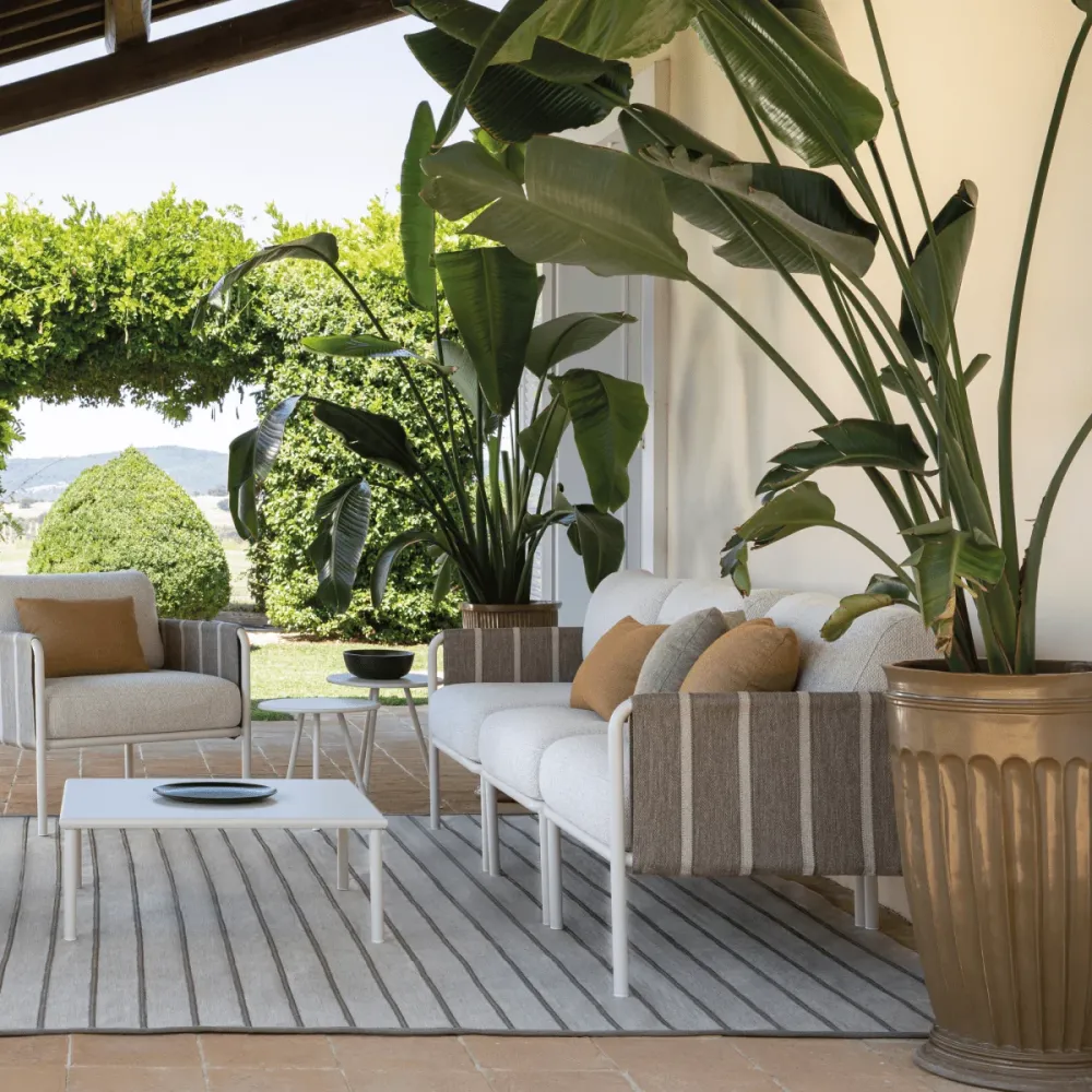 Modulo angolare divano metallo "Hamptons" con cuscini cm 80x80 84h per Relax all'Aperto