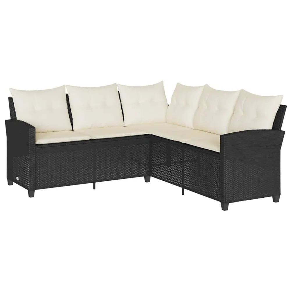 Panca Dondolo Divano Forma di L con Cuscini Polyrattan Nero
