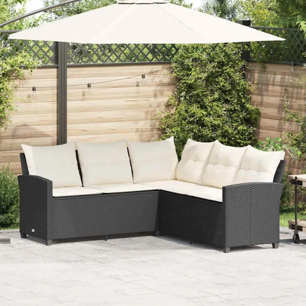 Panca Dondolo Divano Forma di L con Cuscini Polyrattan Nero