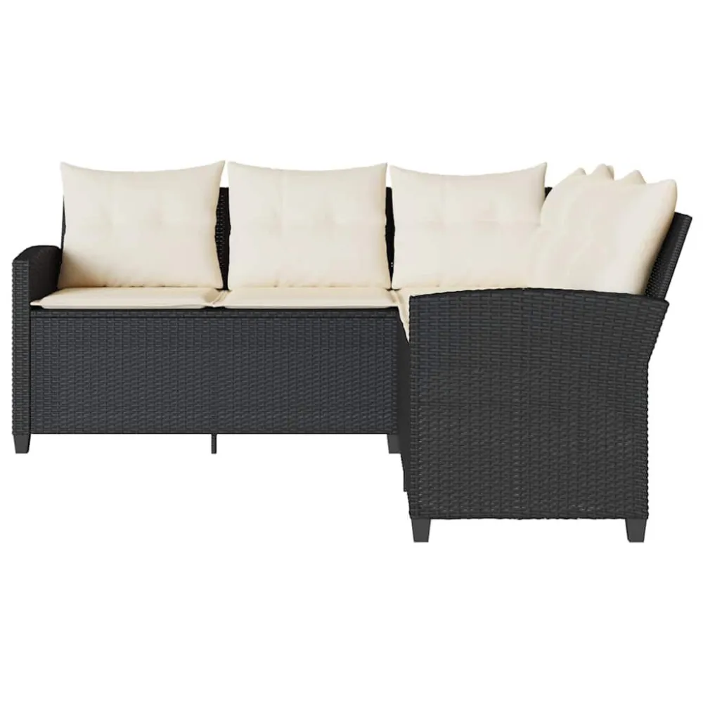 Panca Dondolo Divano Forma di L con Cuscini Polyrattan Nero