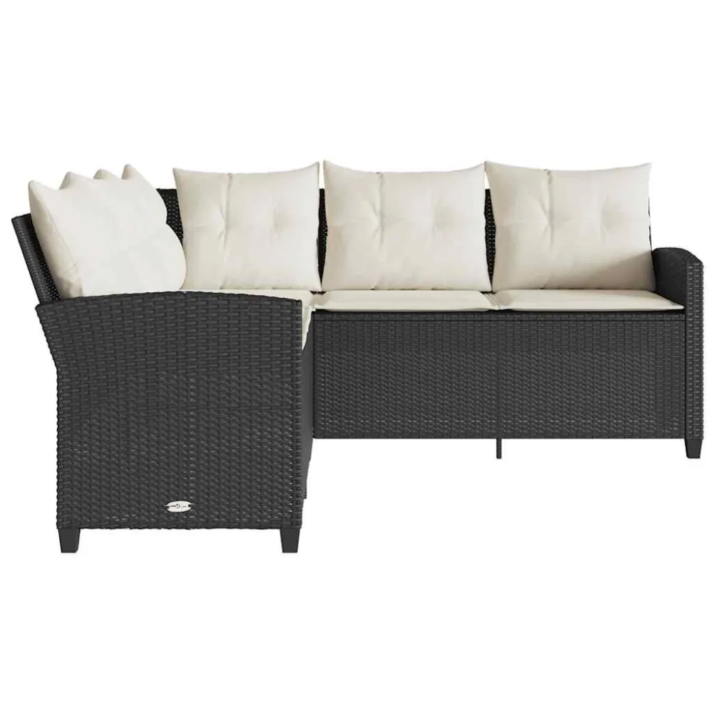 Panca Dondolo Divano Forma di L con Cuscini Polyrattan Nero
