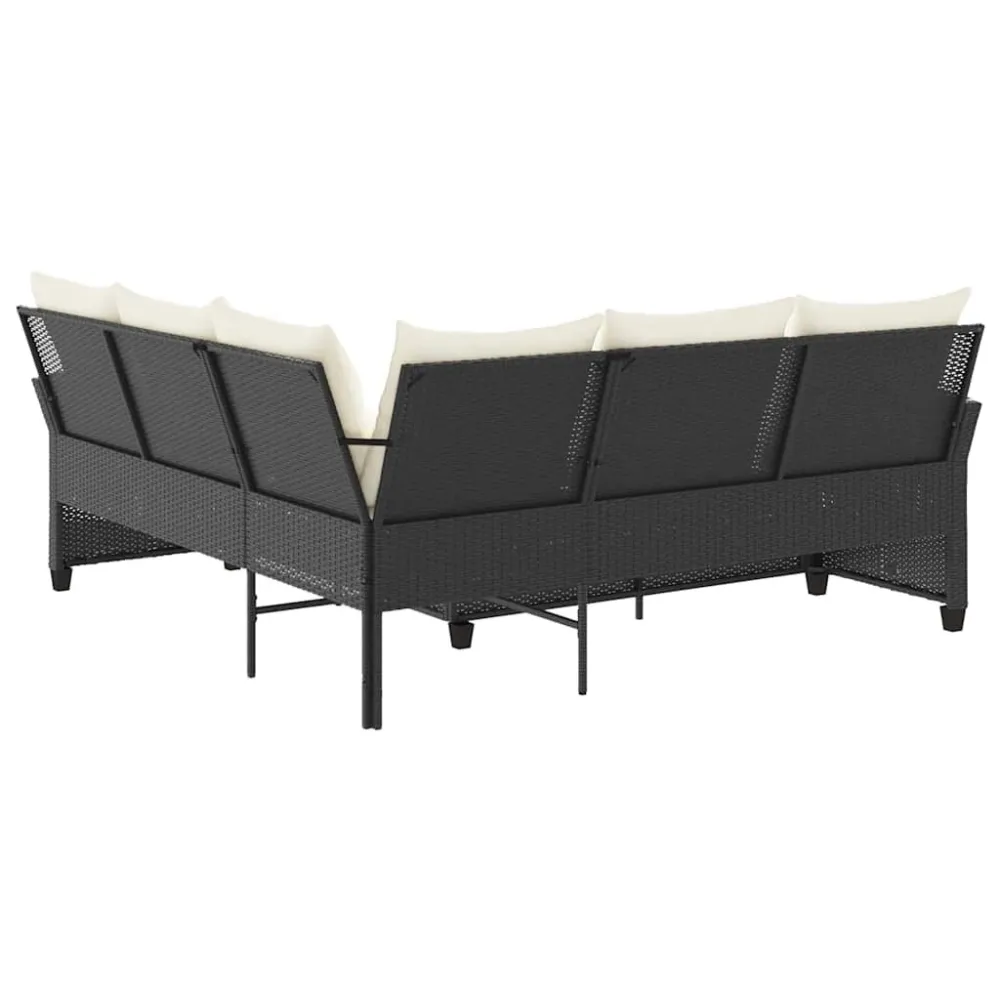 Panca Dondolo Divano Forma di L con Cuscini Polyrattan Nero