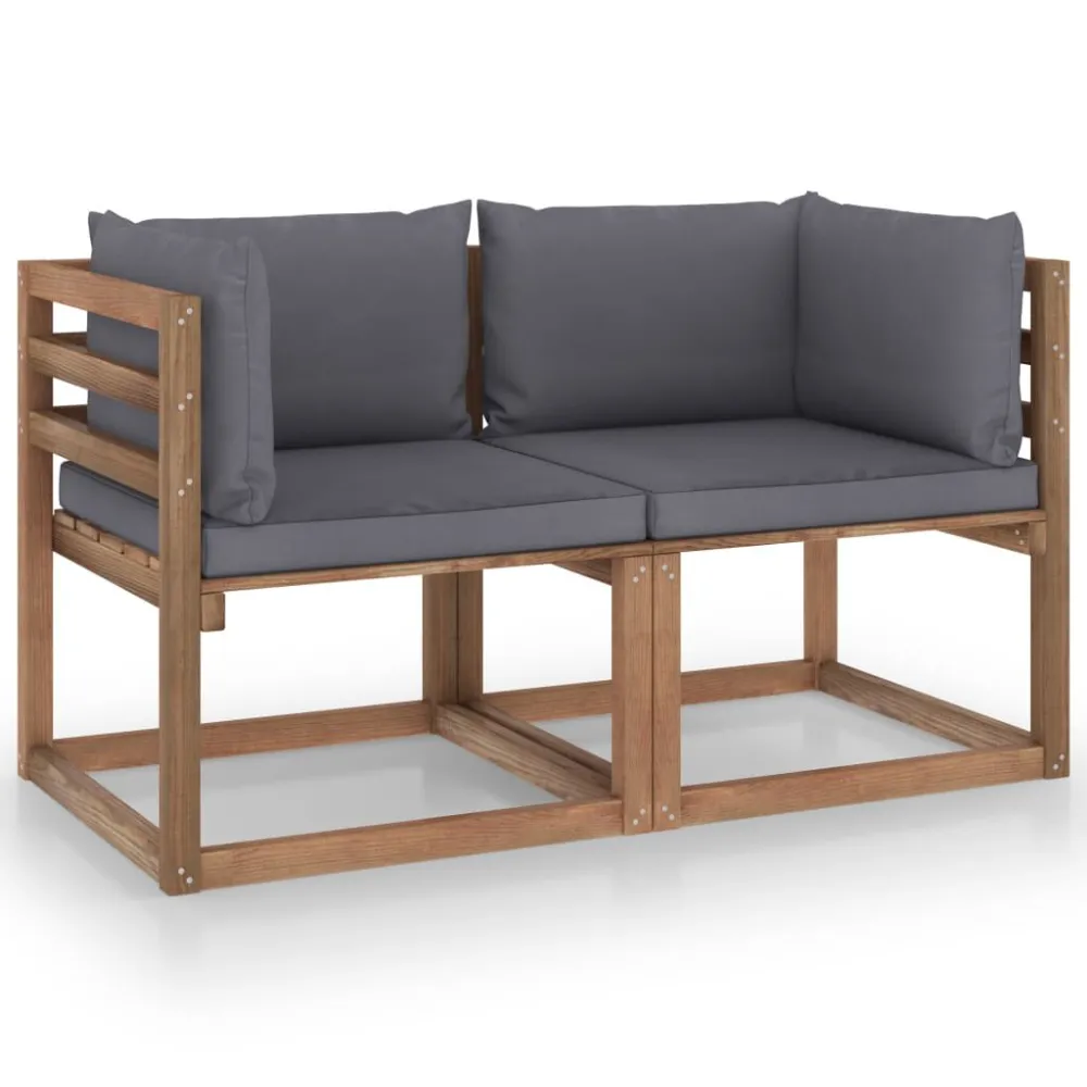 Panca Dondolo Divano Giardino Pallet 2 Posti con Cuscini Antracite Legno Pino