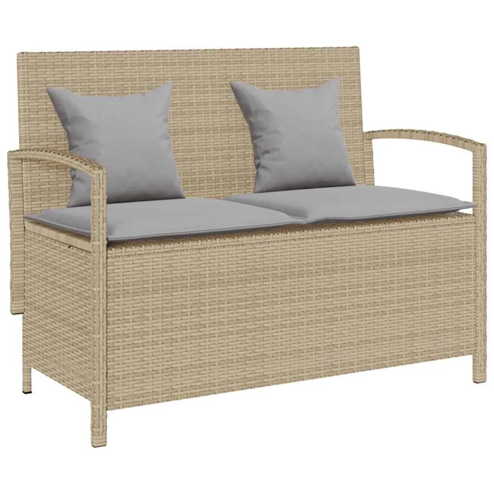 Panca Portaoggetti da Giardino con Cuscino Crema Polyrattan