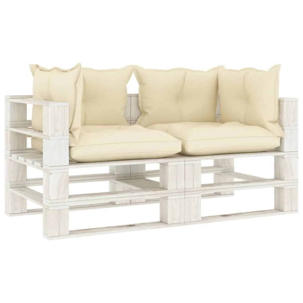 Poltrona Dondolo Divano da Giardino Pallet 2 Posti con Cuscini Crema Legno