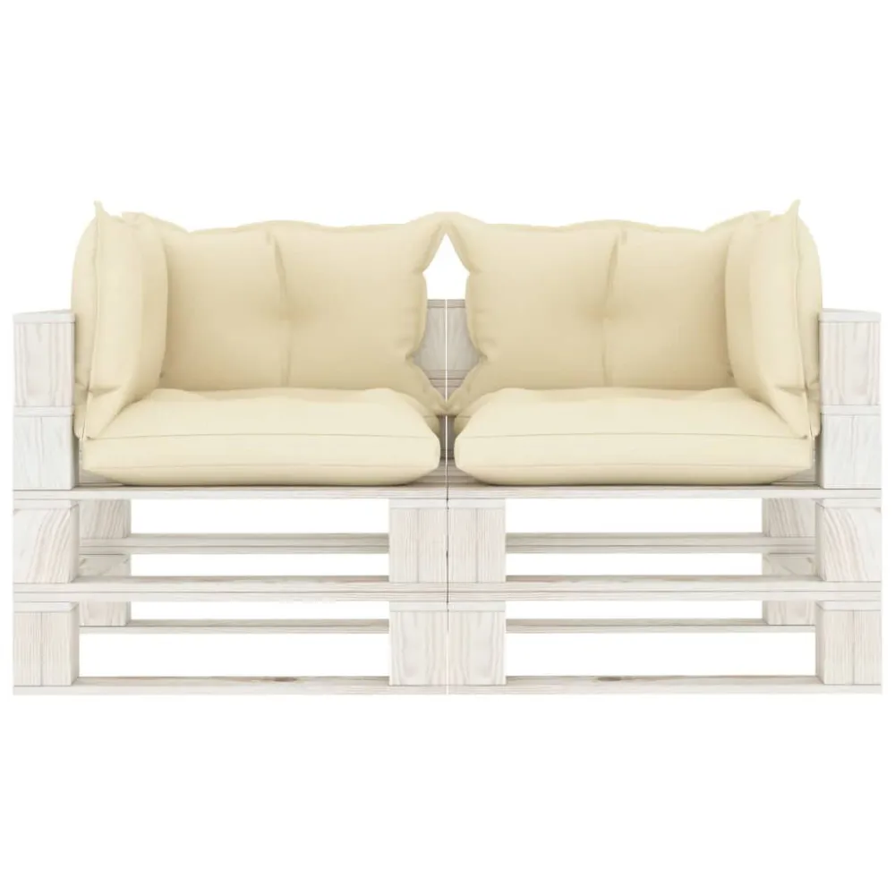 Poltrona Dondolo Divano da Giardino Pallet 2 Posti con Cuscini Crema Legno