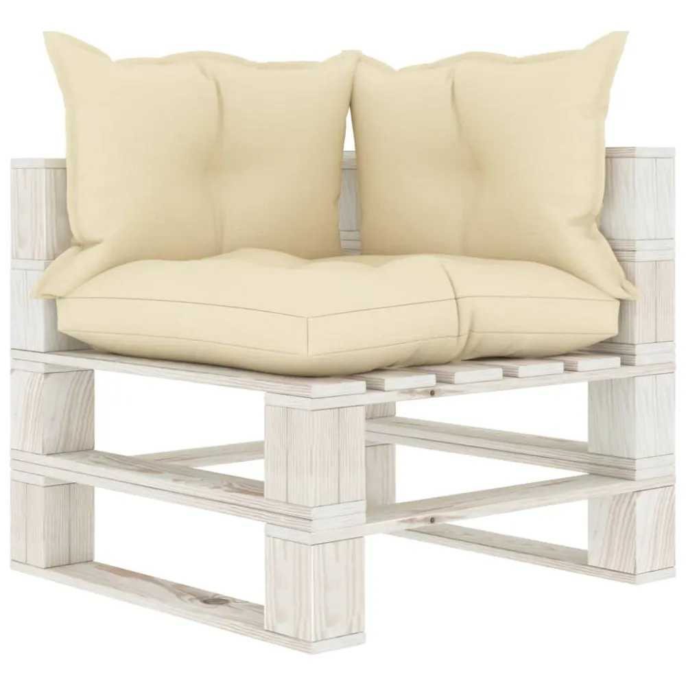 Poltrona Dondolo Divano da Giardino Pallet 2 Posti con Cuscini Crema Legno