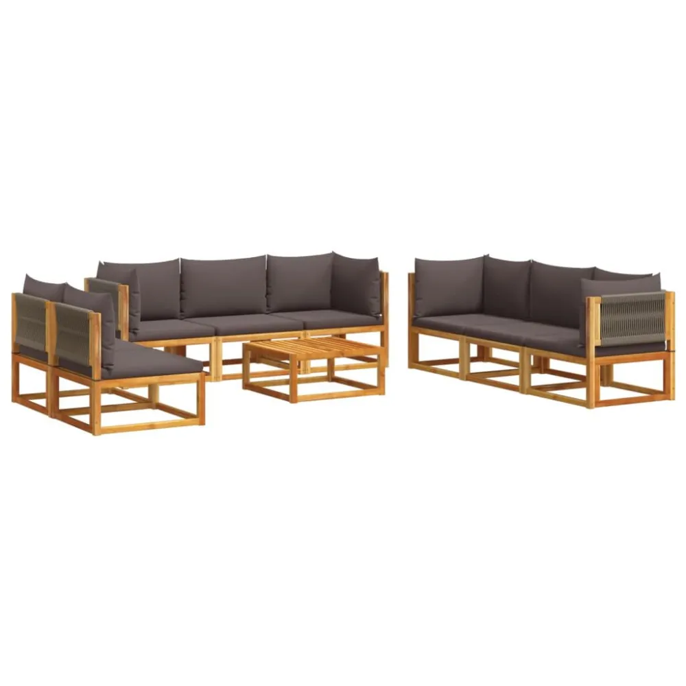 Poltrona Dondolo Set Divano Giardino 9 pz con Cuscini Legno Massello di Acacia