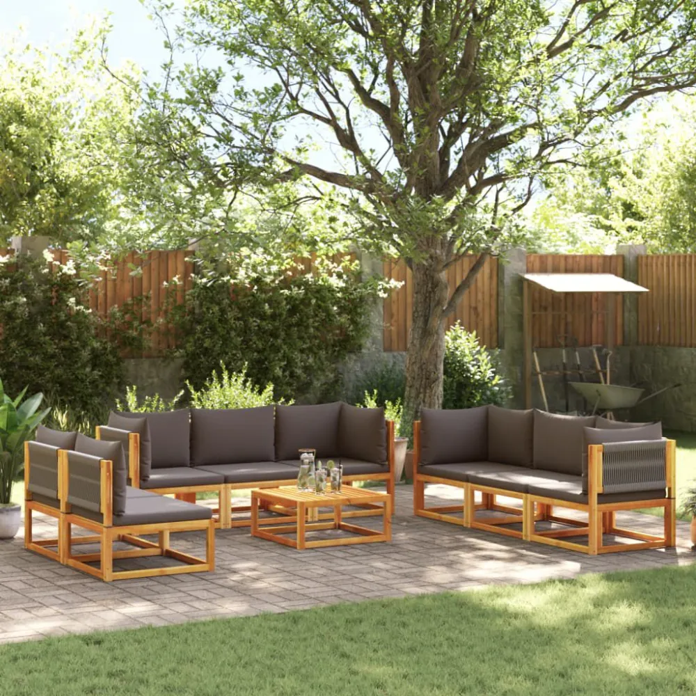 Poltrona Dondolo Set Divano Giardino 9 pz con Cuscini Legno Massello di Acacia