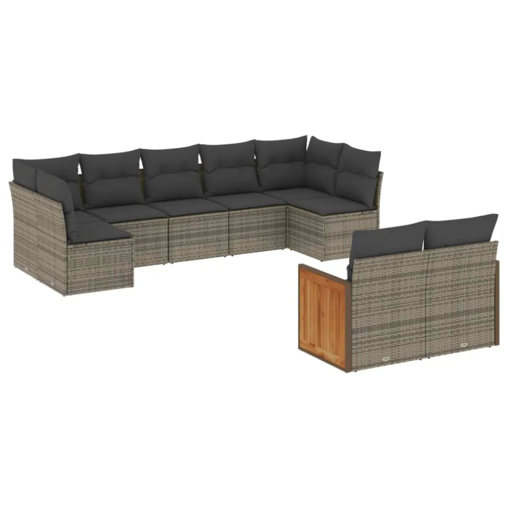 Poltrona Dondolo Set Divano da Giardino 9 pz con Cuscini Grigio Polyrattan
