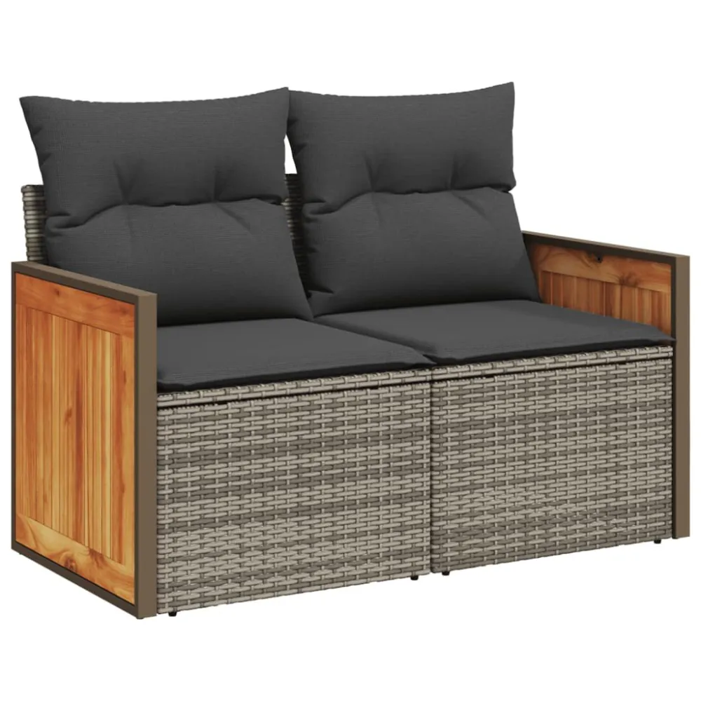 Poltrona Dondolo Set Divano da Giardino 9 pz con Cuscini Grigio Polyrattan