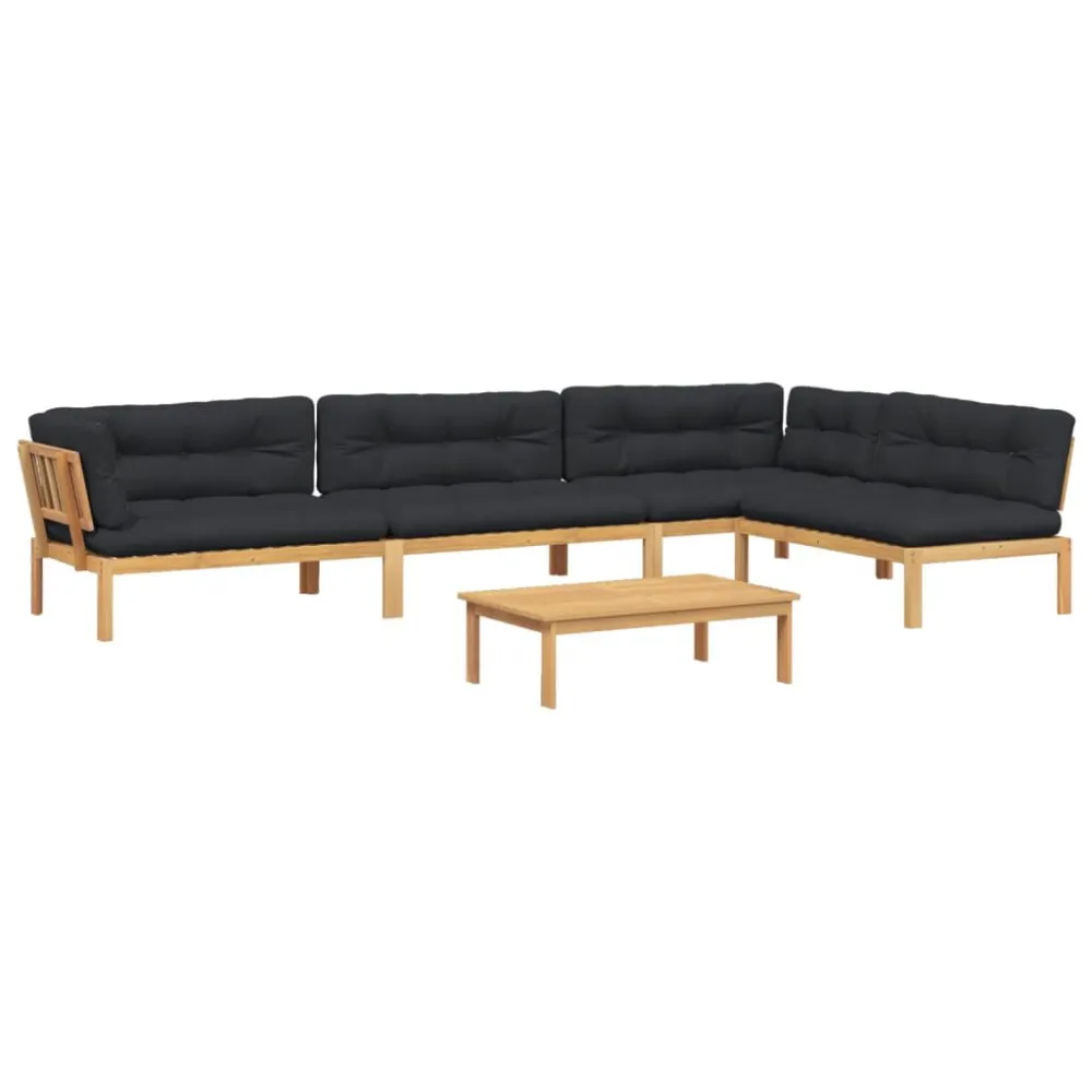 Poltrona Dondolo Set Divano Pallet Giardino 5pz con Cuscini Massello Acacia