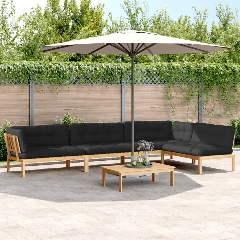 Poltrona Dondolo Set Divano Pallet Giardino 5pz con Cuscini Massello Acacia