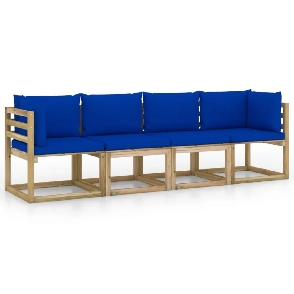 Poltrona Girevole Divano da Giardino 4 Posti con Cuscini Blu