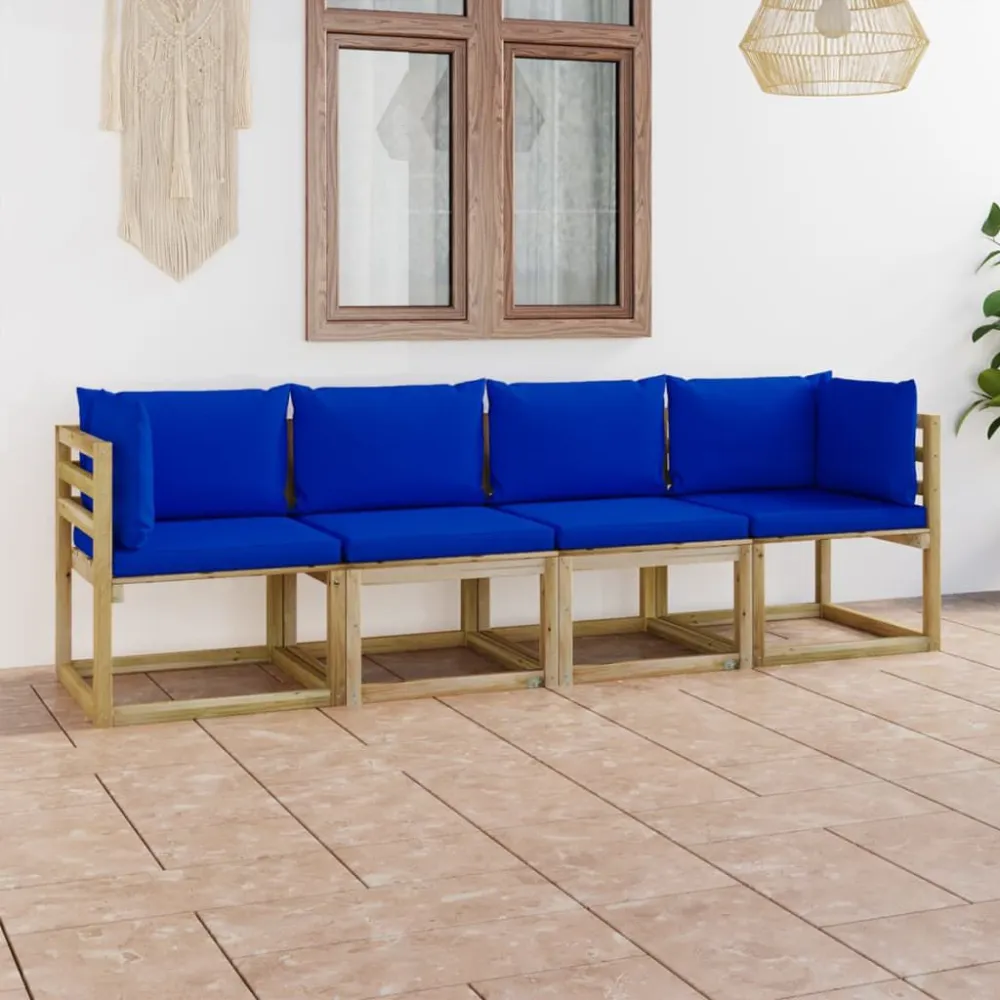 Poltrona Girevole Divano da Giardino 4 Posti con Cuscini Blu