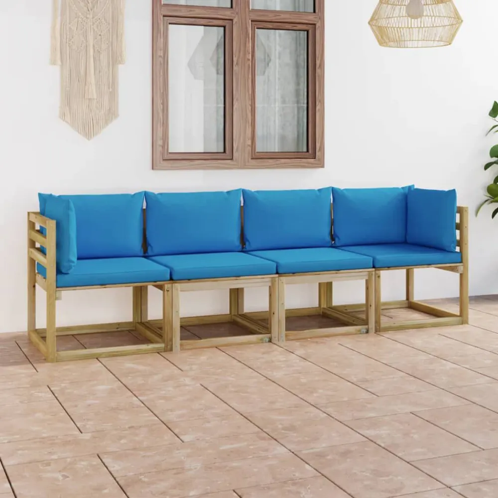Poltrona Girevole Divano da Giardino 4 Posti con Cuscini Blu Limpido