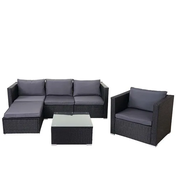 Poltrona Girevole Mendler Brescia set polyrattan set da giardino divano lounge set nero cuscini antracite 52760+52761+52762