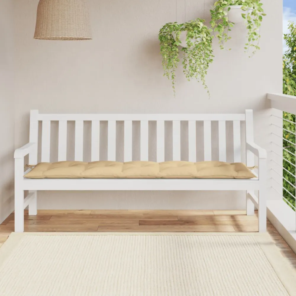 Pouf Portaoggetti Cuscino Panca da Giardino Crema Mélange 180x50x7 cm Tessuto