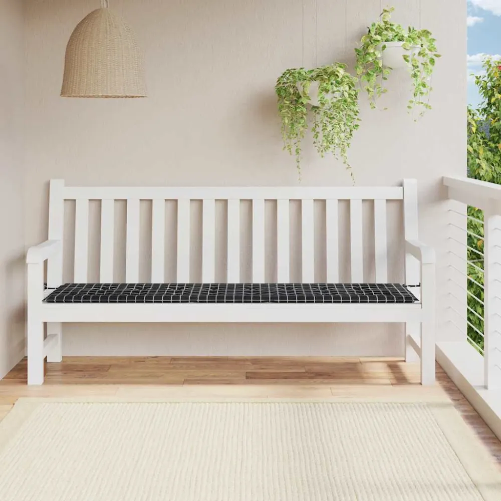 Pouf Portaoggetti Cuscino Panca Giardino Motivo Quadri Nero 200x50x3 cm Tessuto