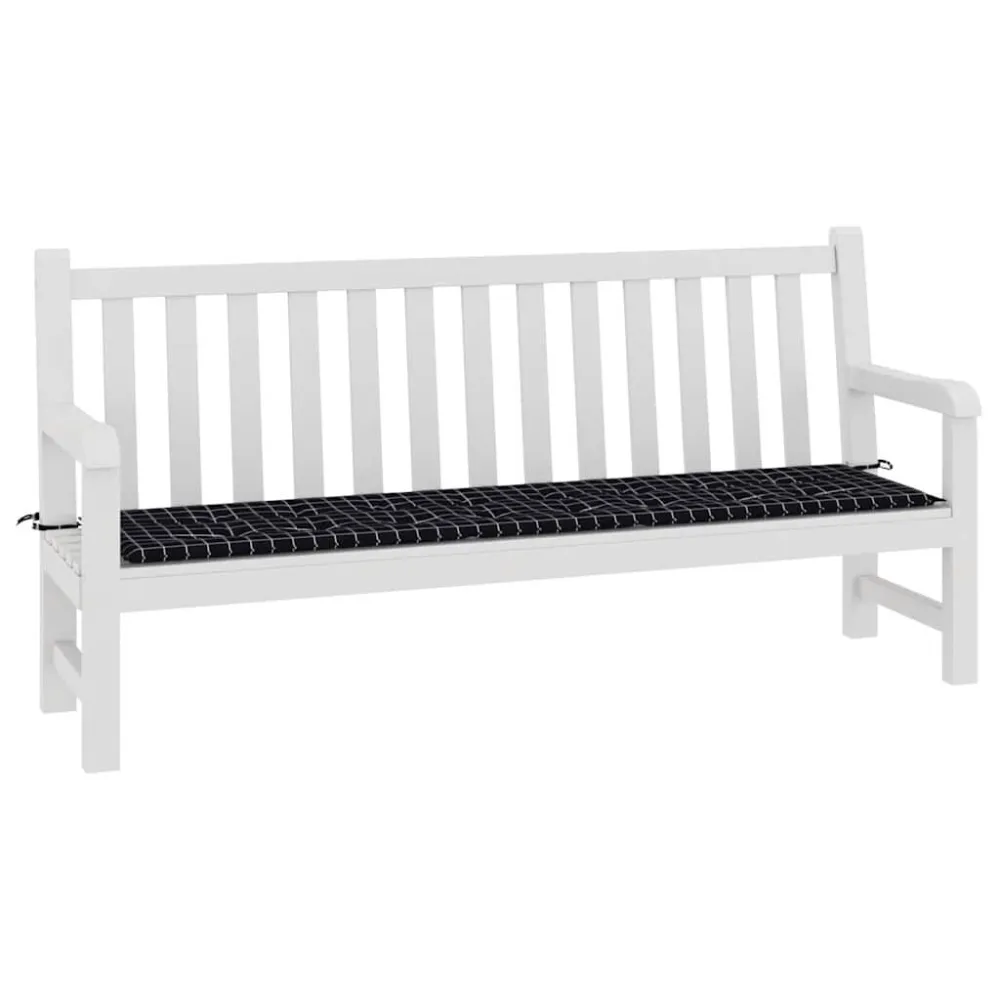 Pouf Portaoggetti Cuscino Panca Giardino Motivo Quadri Nero 200x50x3 cm Tessuto