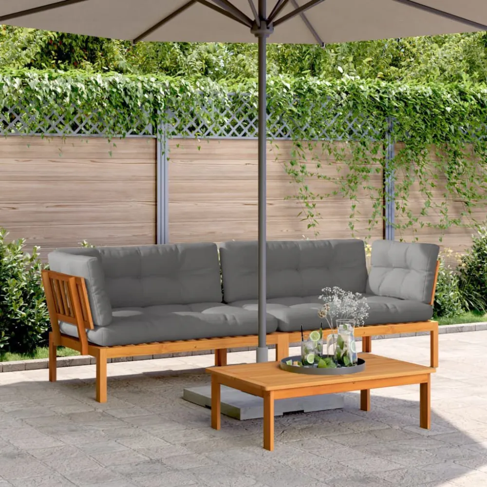 Pouf Portaoggetti Divani Angolari Pallet Giardino con Cuscini 2pz Massello Acacia
