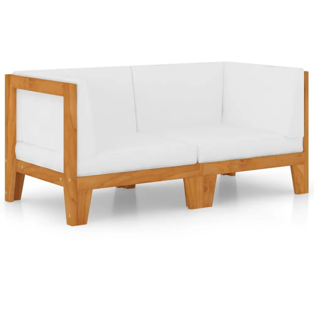 Pouf Portaoggetti Divano 2 Posti con Cuscini Bianco Crema Massello di Acacia