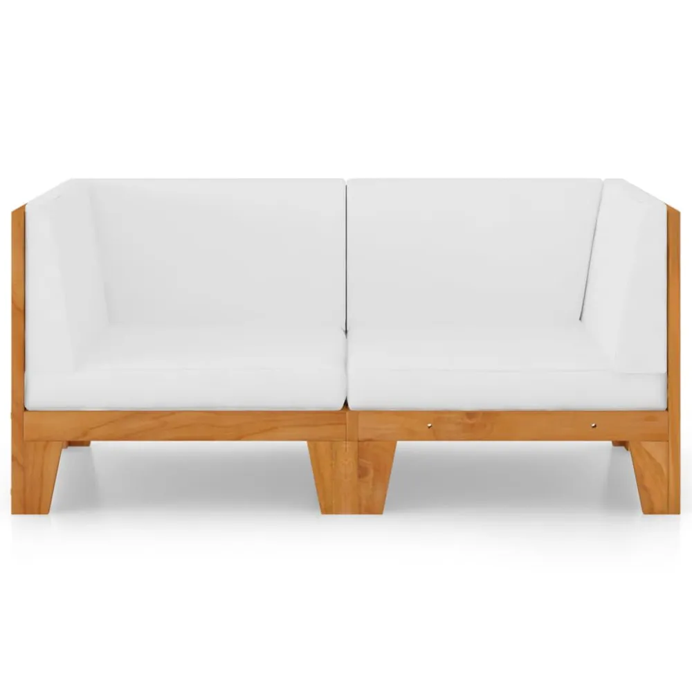 Pouf Portaoggetti Divano 2 Posti con Cuscini Bianco Crema Massello di Acacia
