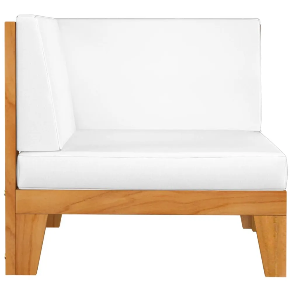 Pouf Portaoggetti Divano 2 Posti con Cuscini Bianco Crema Massello di Acacia