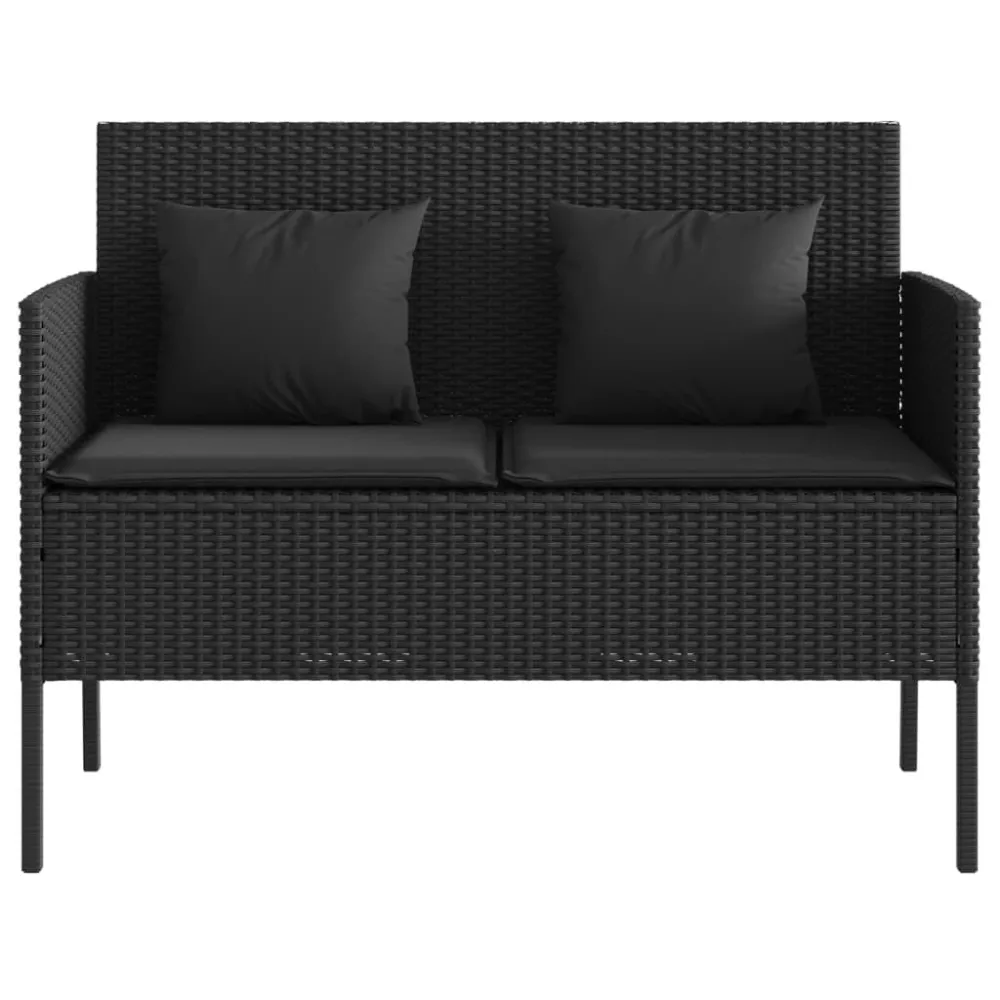 Pouf Portaoggetti Panca da Giardino con Cuscini Nera Polyrattan