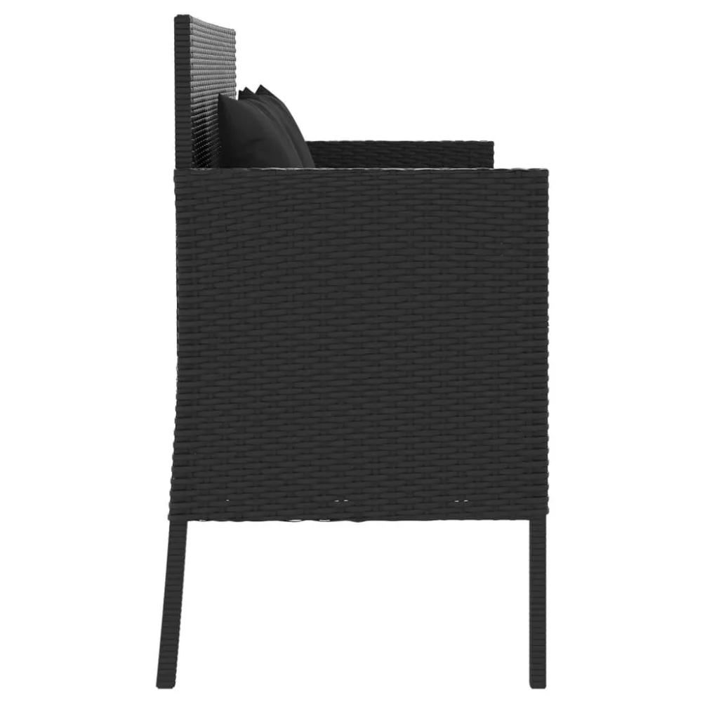 Pouf Portaoggetti Panca da Giardino con Cuscini Nera Polyrattan