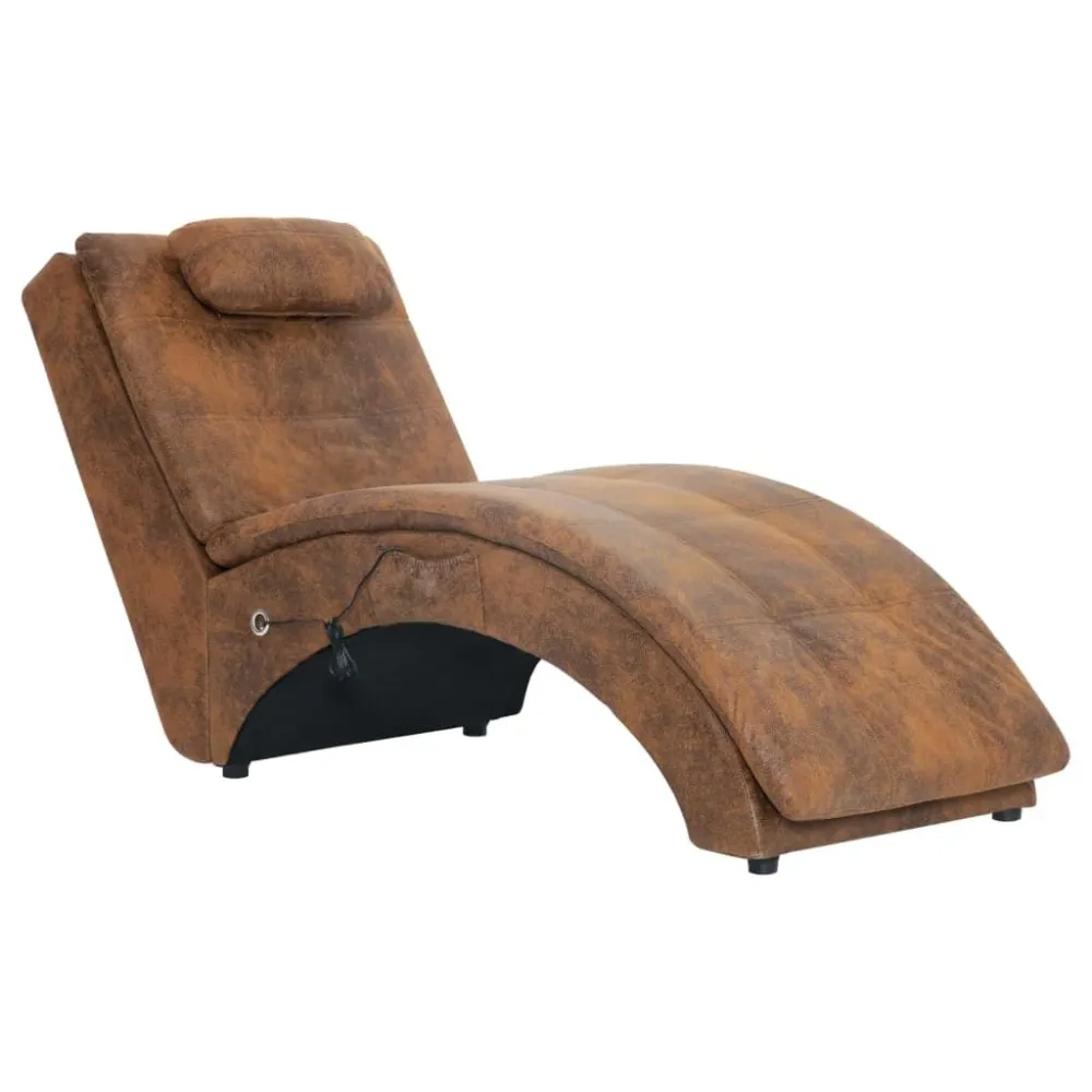 Pouf Portaoggetti Sdraio Massaggiante con Cuscino Marrone Similpelle Scamosciata