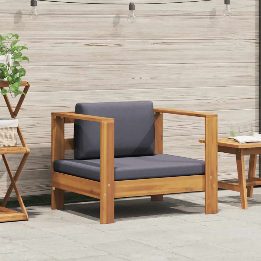 Pouf Portaoggetti Sedia da Giardino con Cuscino Grigio Ombroso Legno di Acacia