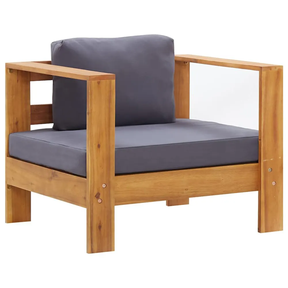Pouf Portaoggetti Sedia da Giardino con Cuscino Grigio Ombroso Legno di Acacia