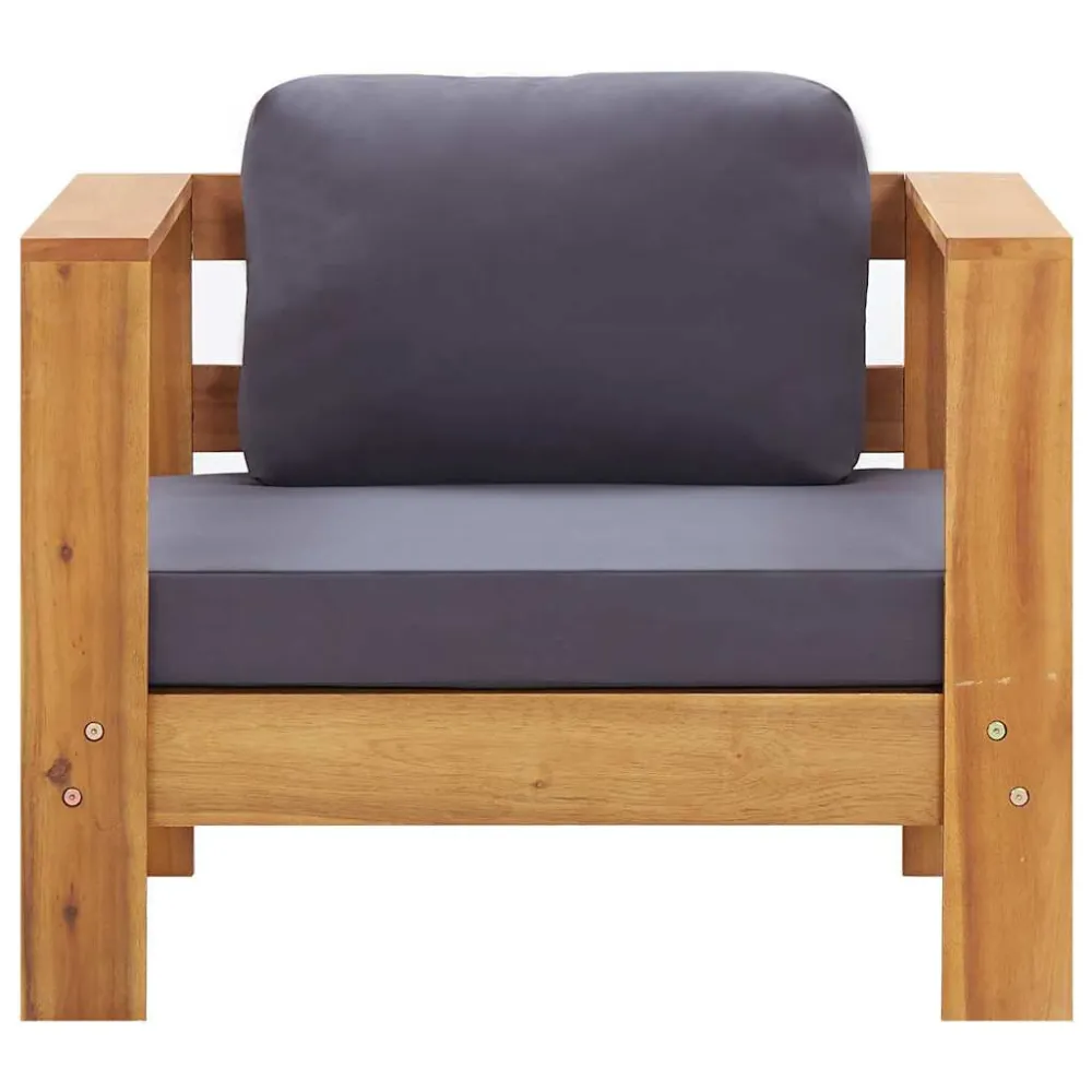 Pouf Portaoggetti Sedia da Giardino con Cuscino Grigio Ombroso Legno di Acacia