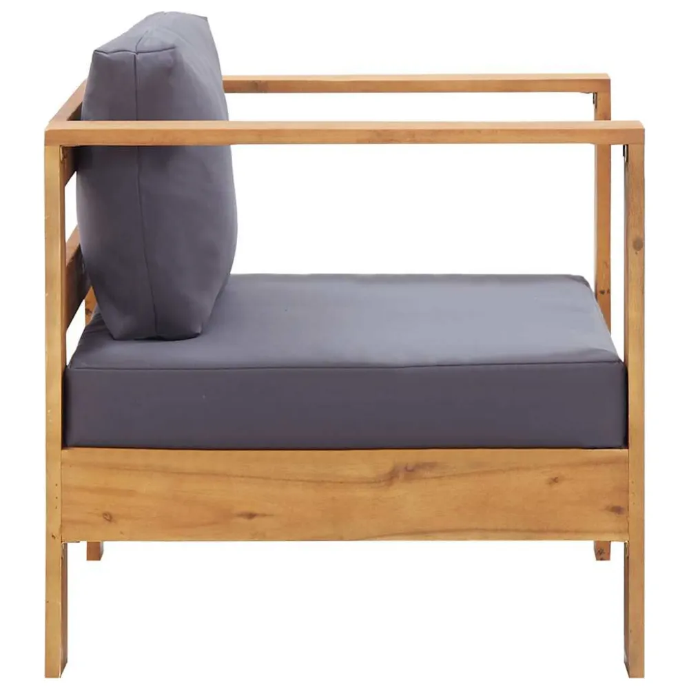 Pouf Portaoggetti Sedia da Giardino con Cuscino Grigio Ombroso Legno di Acacia