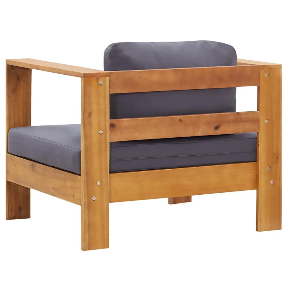 Pouf Portaoggetti Sedia da Giardino con Cuscino Grigio Ombroso Legno di Acacia